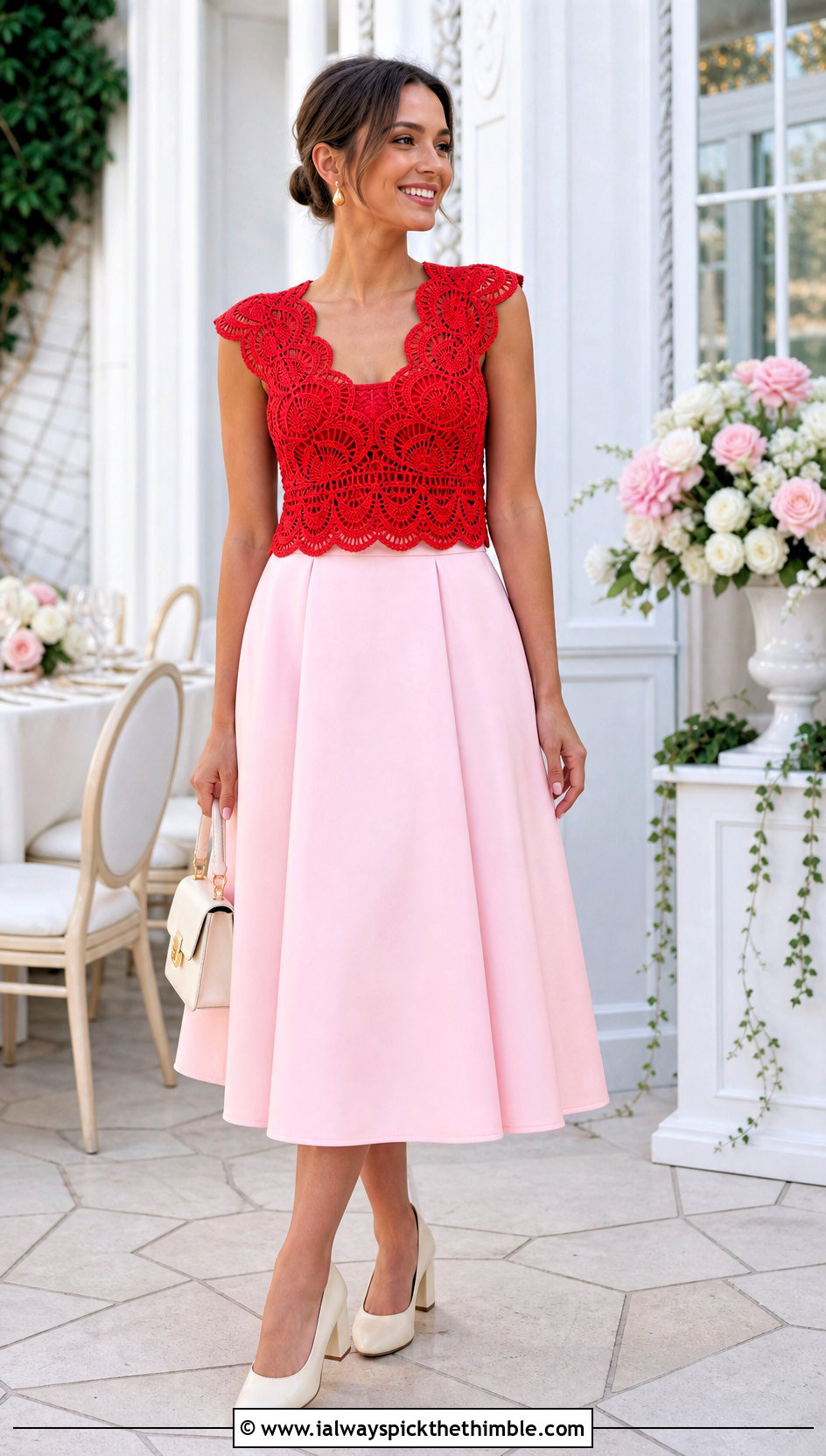 Scalloped Crochet Shell Top With A Line Skirt - 20 Crochet Top With Holes outfit ideas