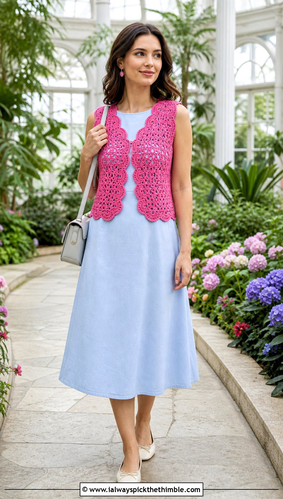 Scalloped Crochet Sleeveless Vest With A Line Dress - 25 crochet sleeveless vest outfit ideas