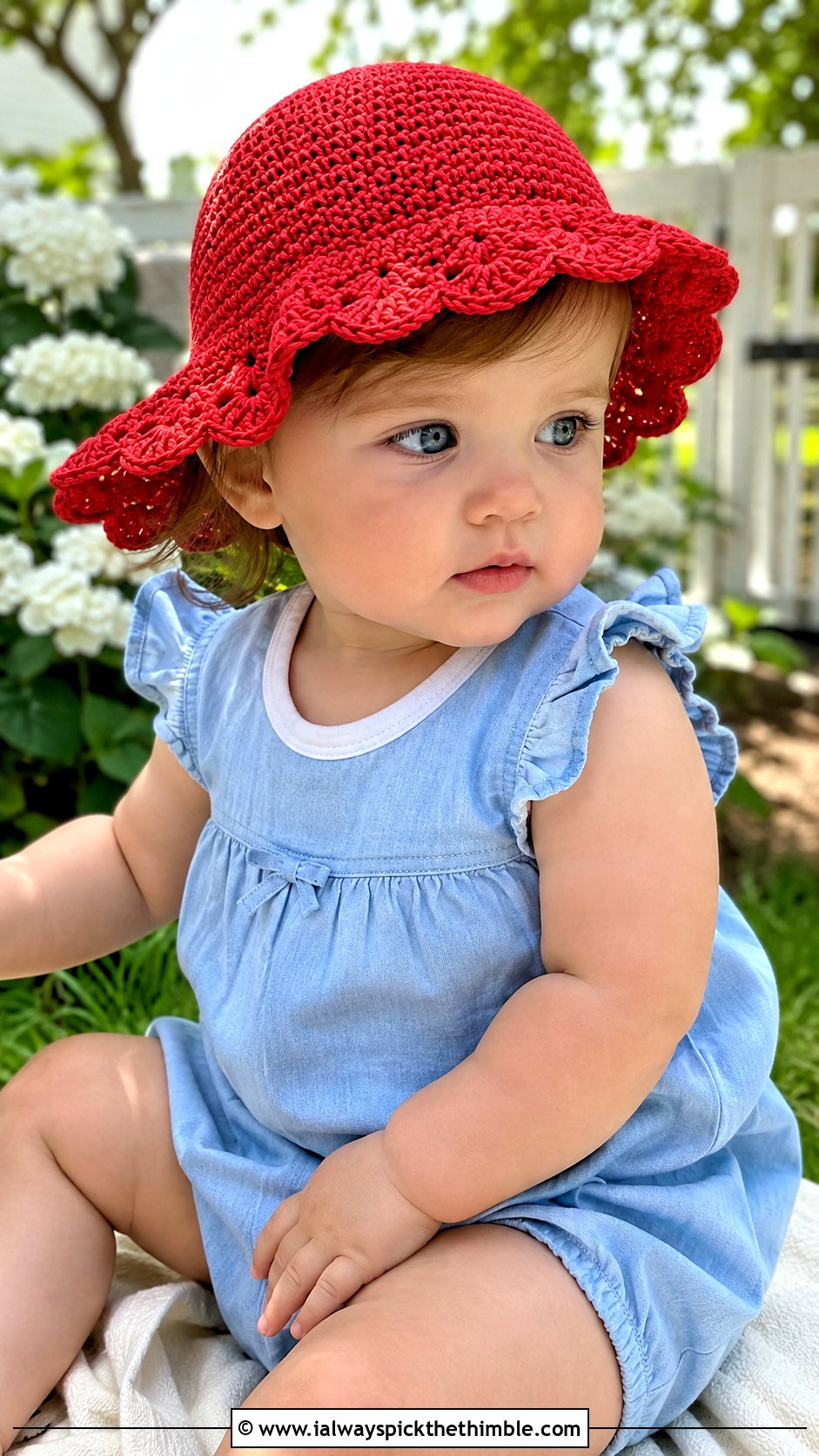 Scalloped Crochet Sun Hat With Cotton Romper - 15 12 month old crochet hat outfit ideas