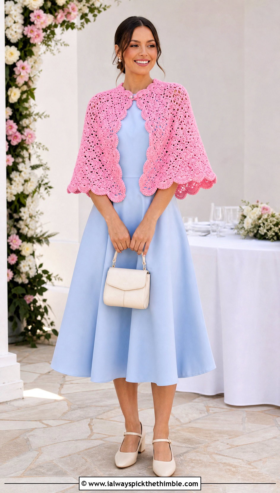 Scalloped Crochet Superhero Cape With Fit And Flare Dress - 20 Crochet Super Hero Cape outfit ideas
