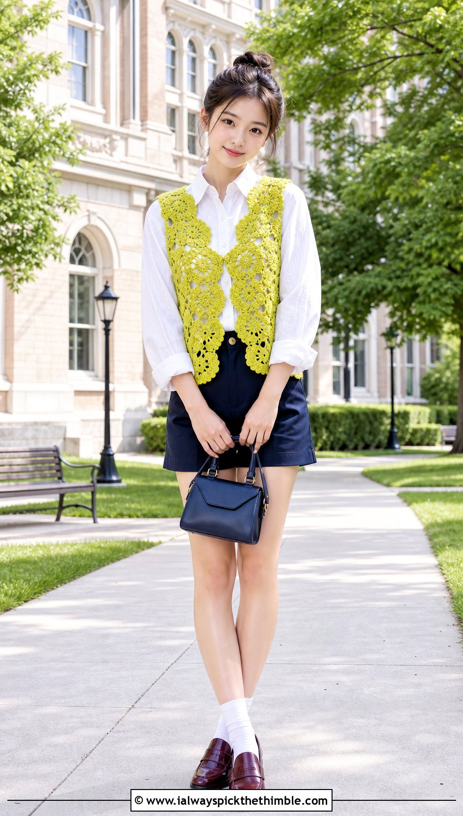 Scalloped Crochet Vest With Button Down Shirt - 25 Kawaii Crochet Clothes and outfit ideas