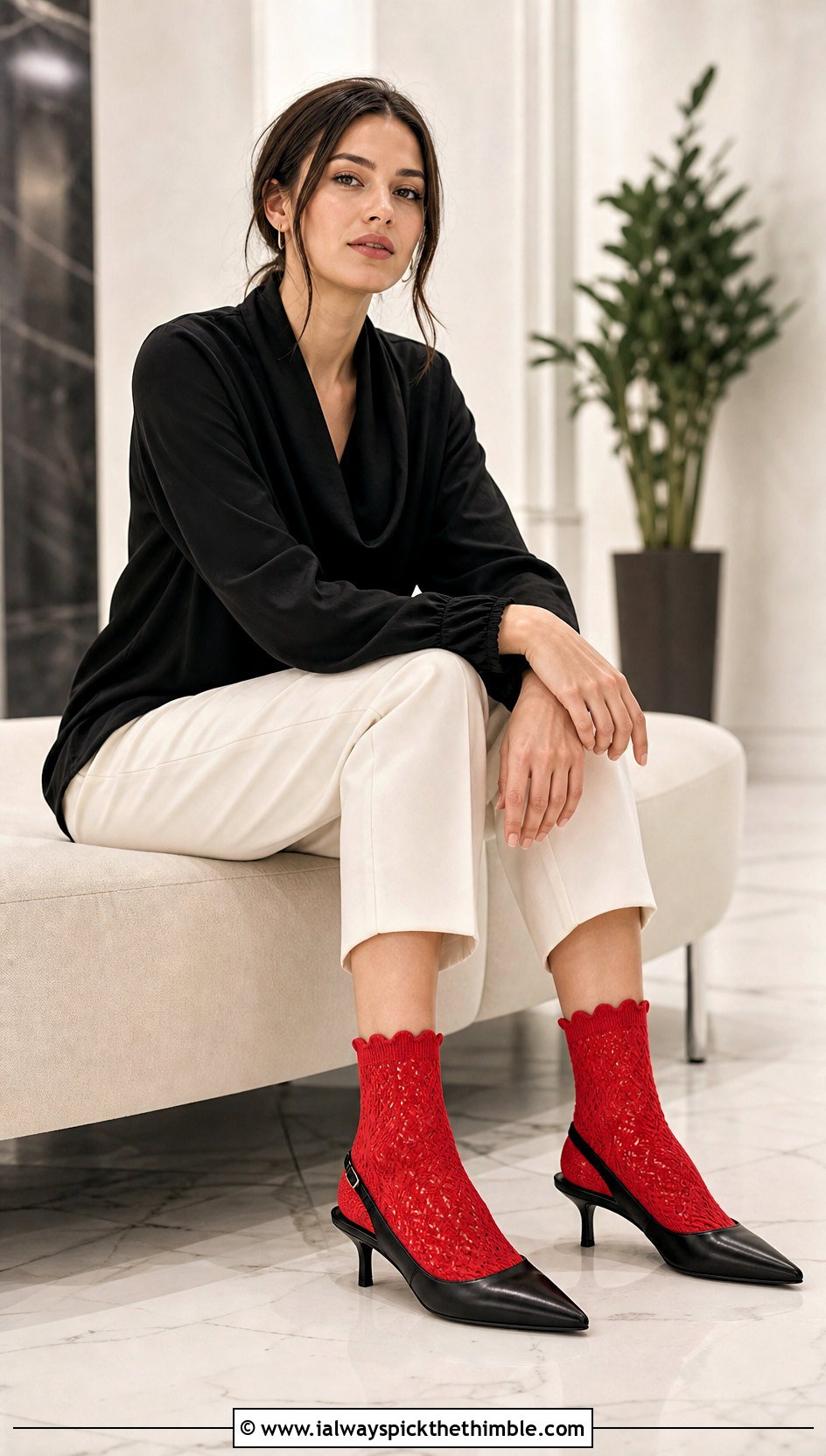 Scalloped Cuff Crochet Socks With Kitten Heels And Cropped Pants - 25 easy crocheted socks outfit ideas