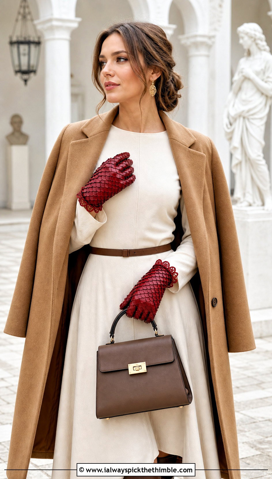 Scalloped Dragon Scale Gloves With Midi Dress And Boots - 20 dragon scale crochet gloves outfit ideas