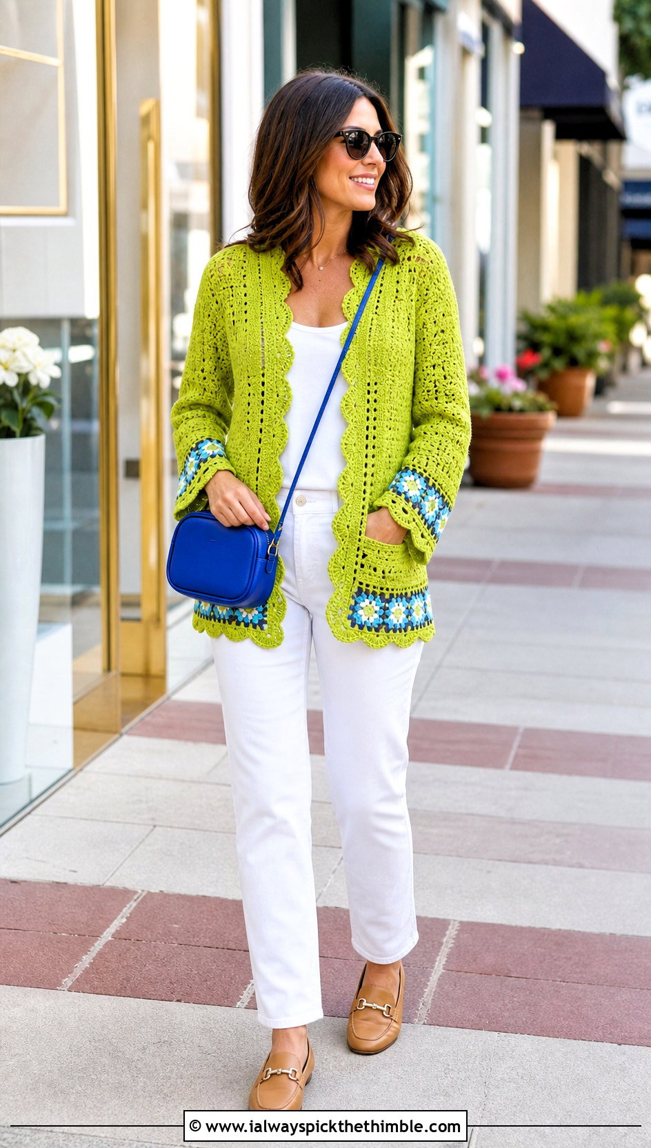 Scalloped Edge Boho Crochet Cardigan With White Jeans - 25 crochet boho cardigan outfit ideas