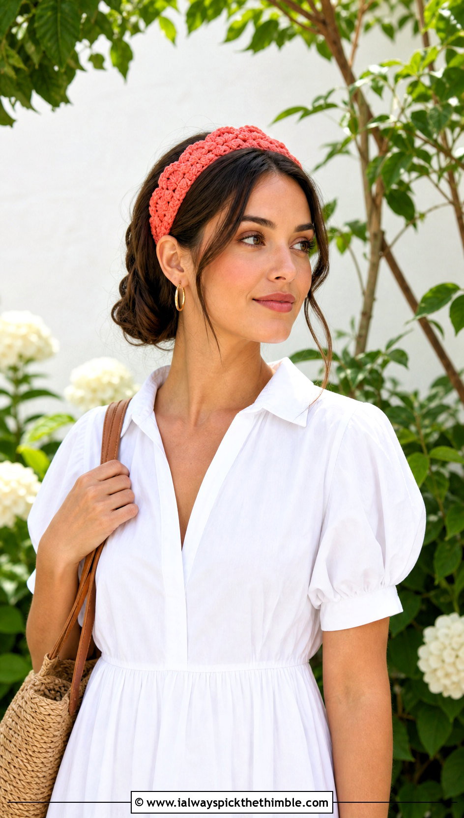 Scalloped Edge Braided Crochet Headband With Poplin Dress And Sandals - 20 Braided Crochet Headband outfit ideas