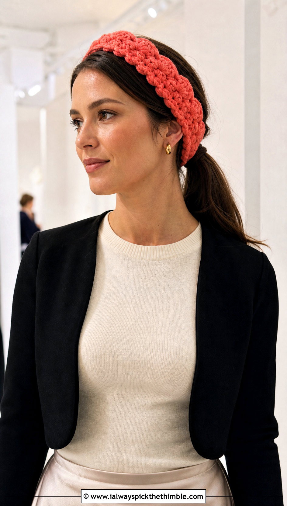 Scalloped Edge Bulky Yarn Crochet Headband With Satin Skirt - 20 bulky yarn crochet headband outfit ideas