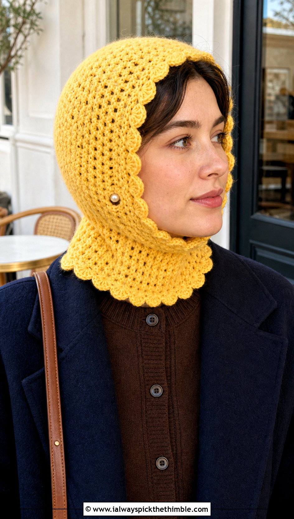 Scalloped Edge Crochet Balaclava With Cardigan And Skirt - 20 crochet balaclava hat outfit ideas