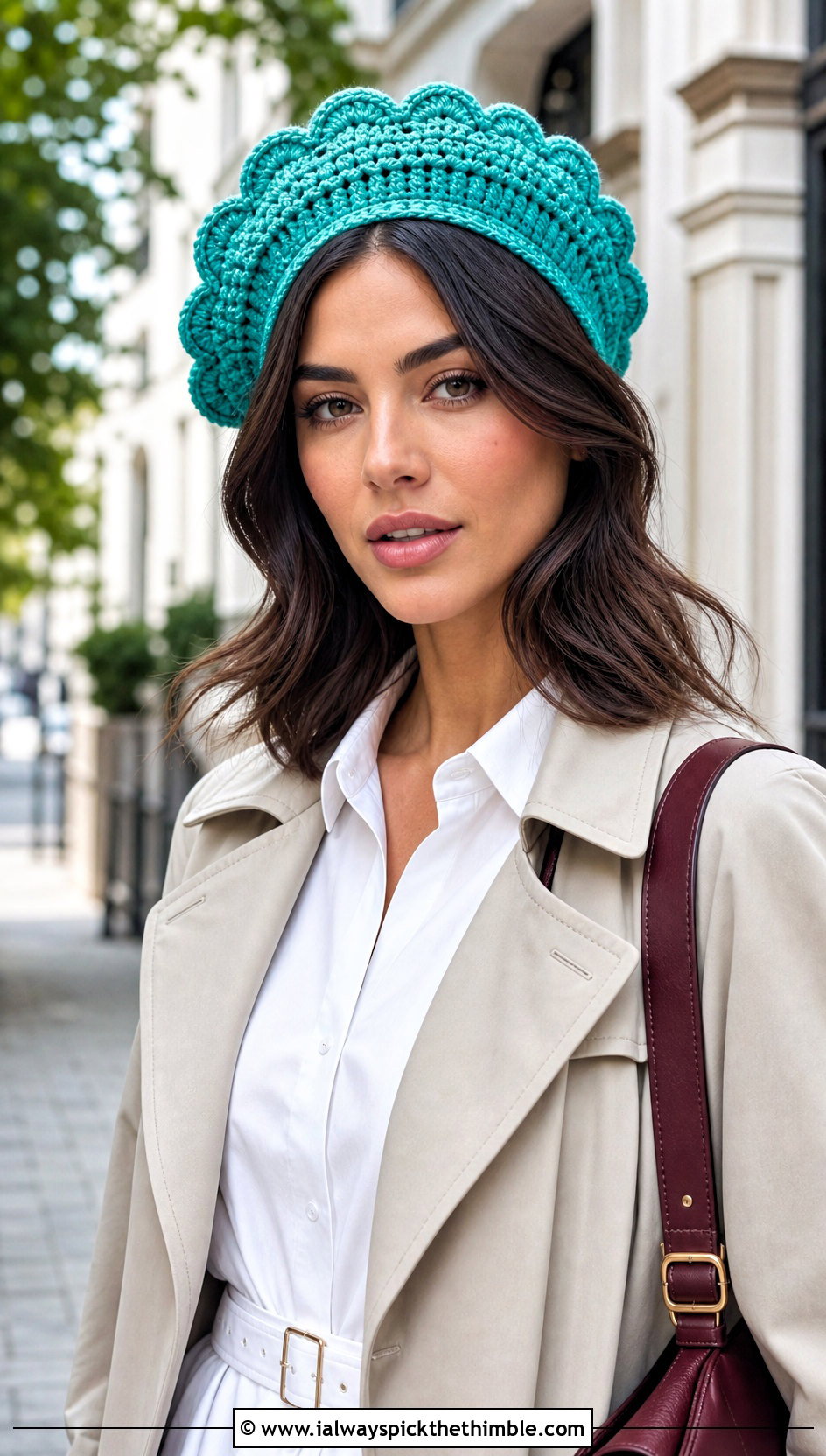 Scalloped Edge Crochet Beret With Shirt Dress - 15 Womens Crochet Beret outfit ideas