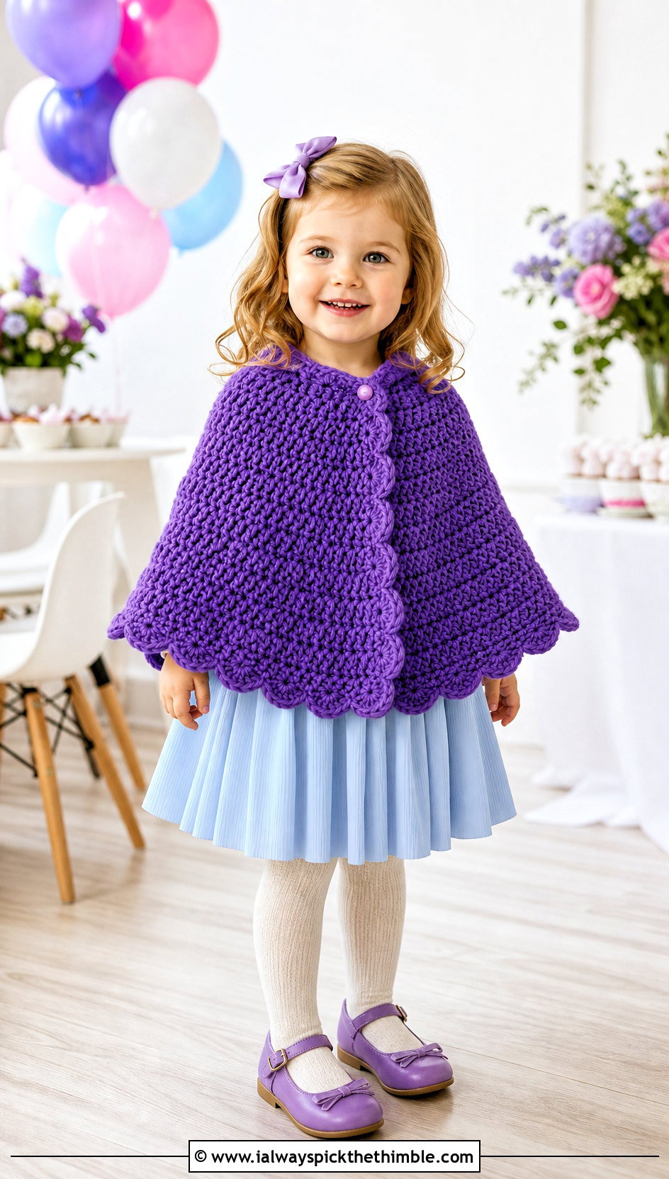 Scalloped Edge Crochet Carseat Poncho With Pleated Dress - 20 Crochet Carseat Poncho outfit ideas