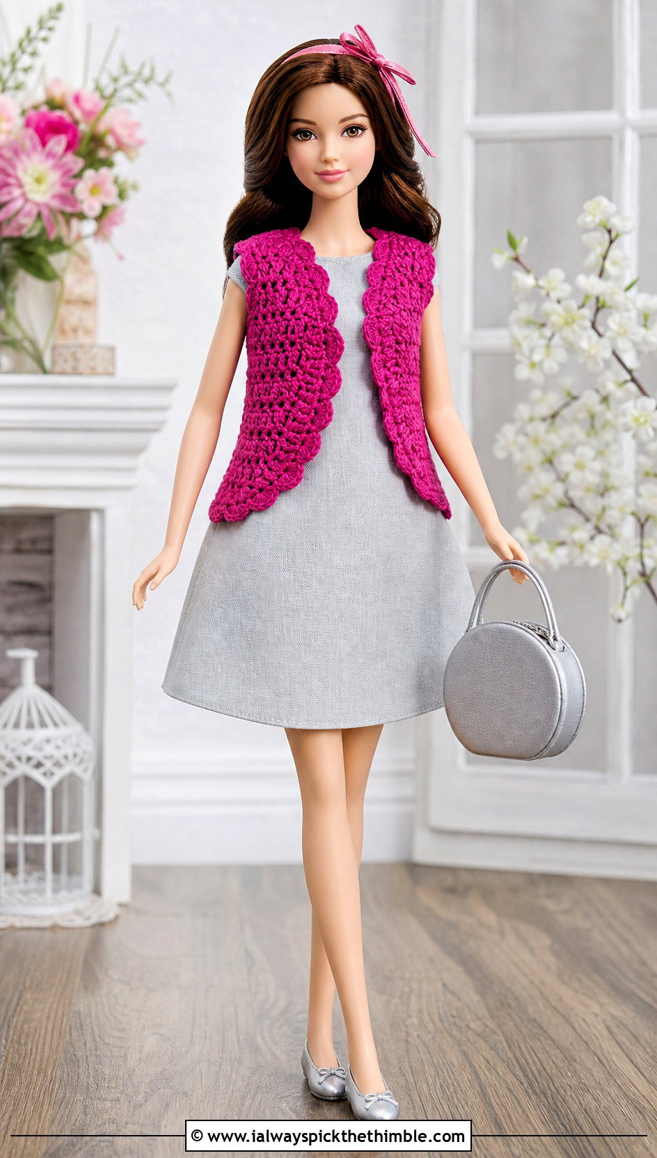 Scalloped Edge Crochet Doll Vest With A Line Dress - 20 crochet doll vest outfit ideas