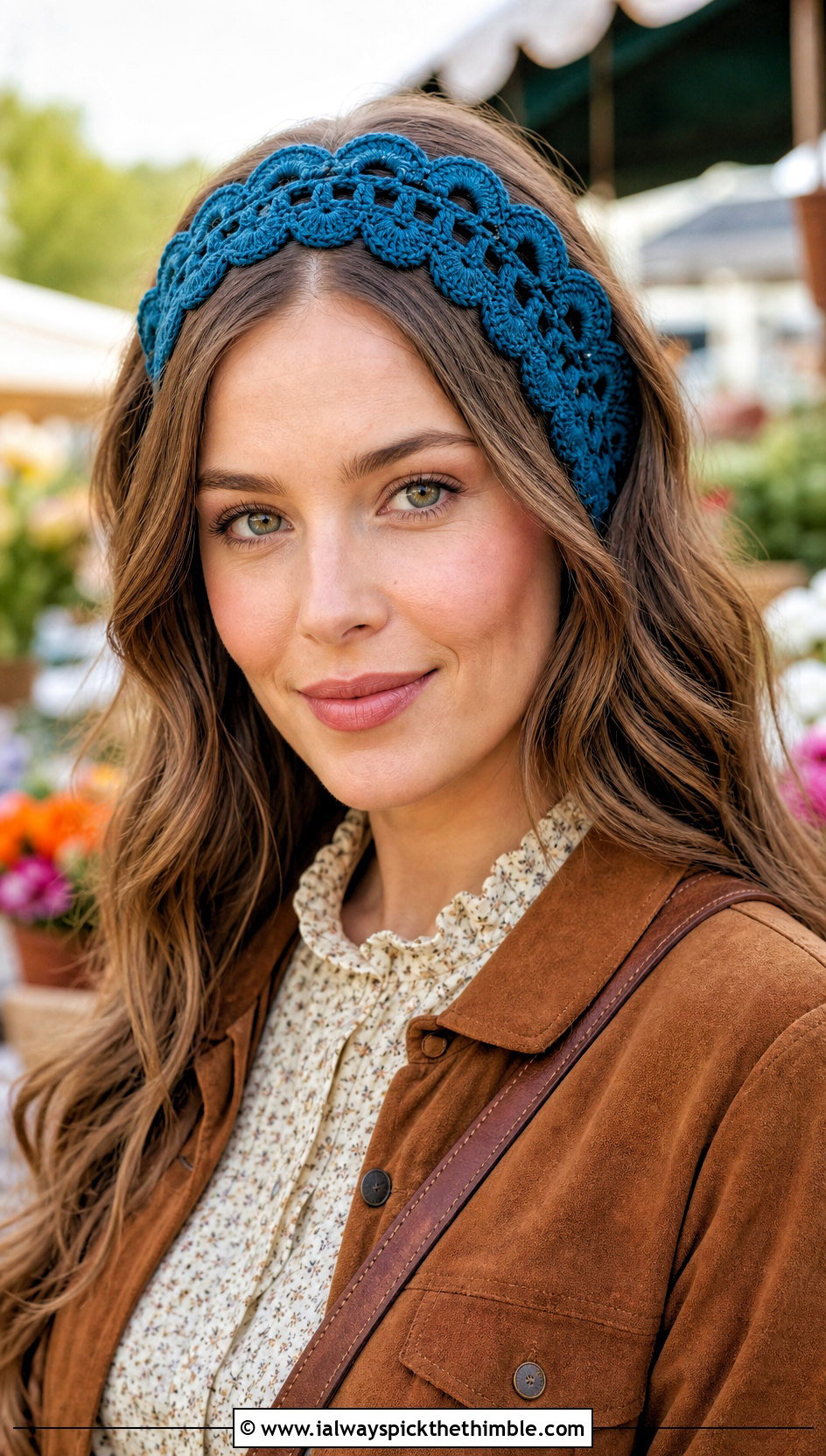 Scalloped Edge Crochet Ear Headband With Prairie Dress - 20 crochet ear headband outfit ideas