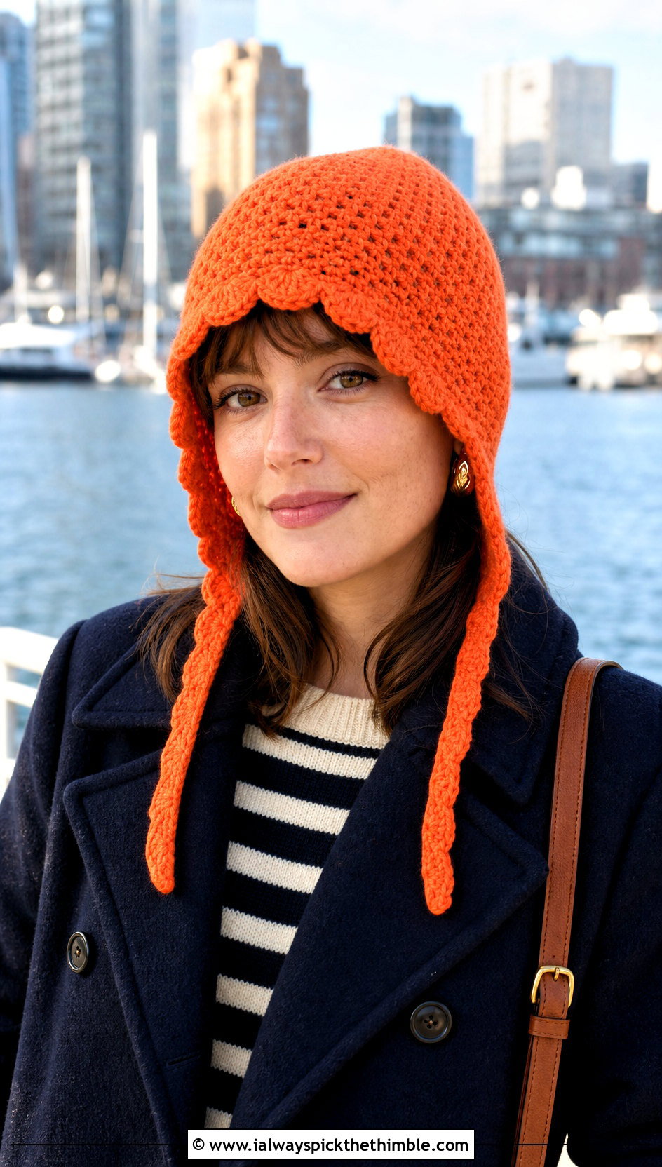 Scalloped Edge Crochet Earflap Hat With Peacoat - 25 crochet earflap hat outfit ideas