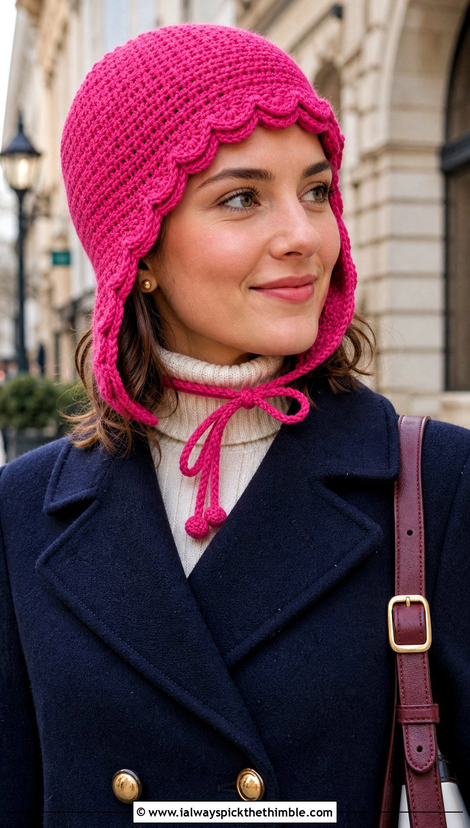 Scalloped Edge Crochet Earflap Hat With Peacoat - 15 Crochet Hat With Earflaps outfit ideas