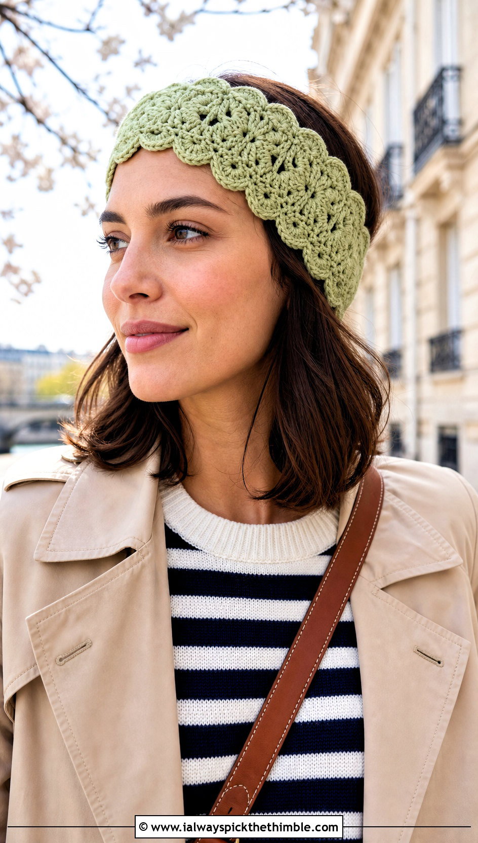 Scalloped Edge Crochet Earwarmer With Trench Coat - 25 crochet earwarmer outfit ideas
