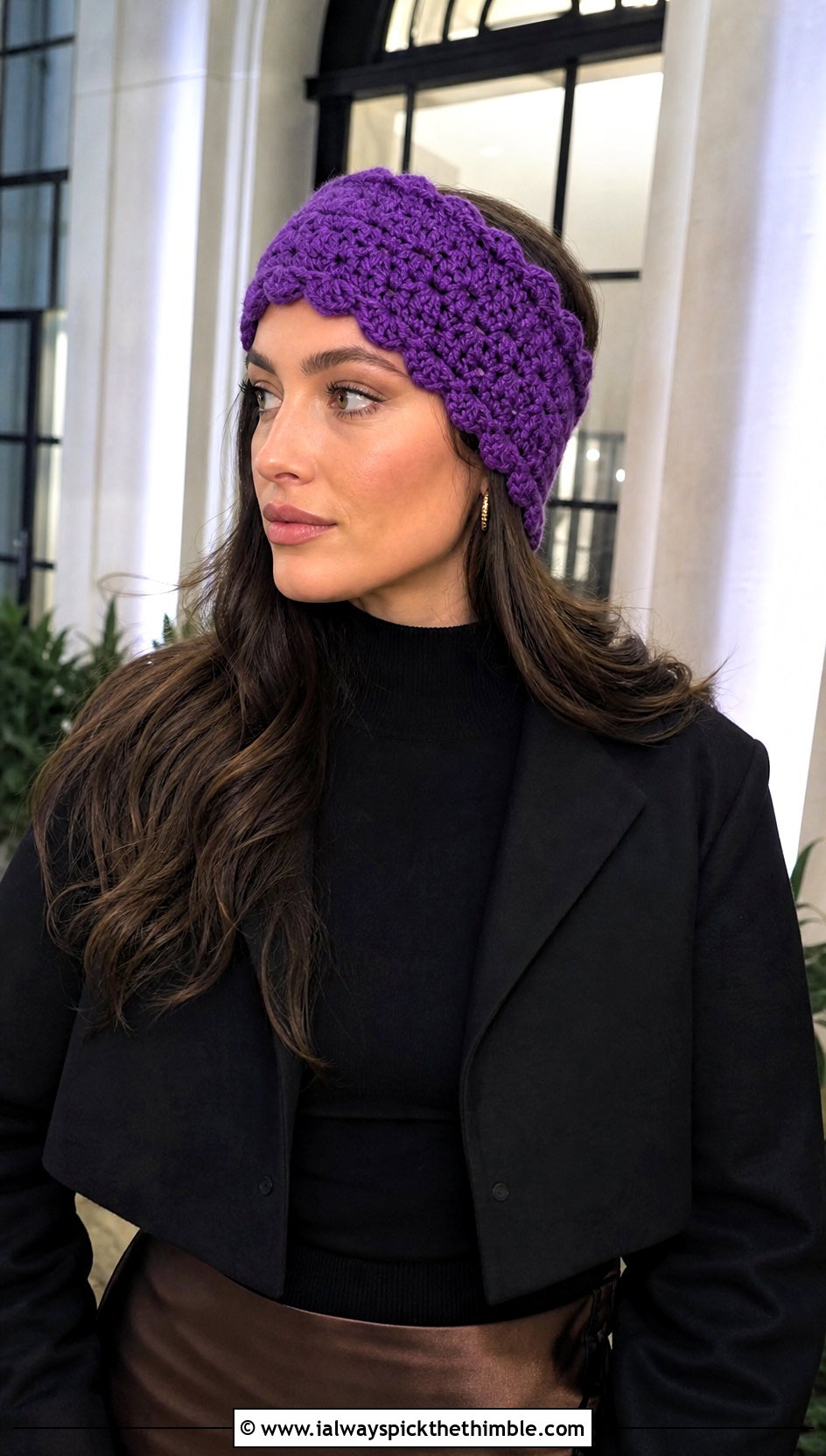 Scalloped Edge Crochet Headband Ear Warmer With Midi Skirt - 20 Crochet Headband Ear Warmers outfit ideas