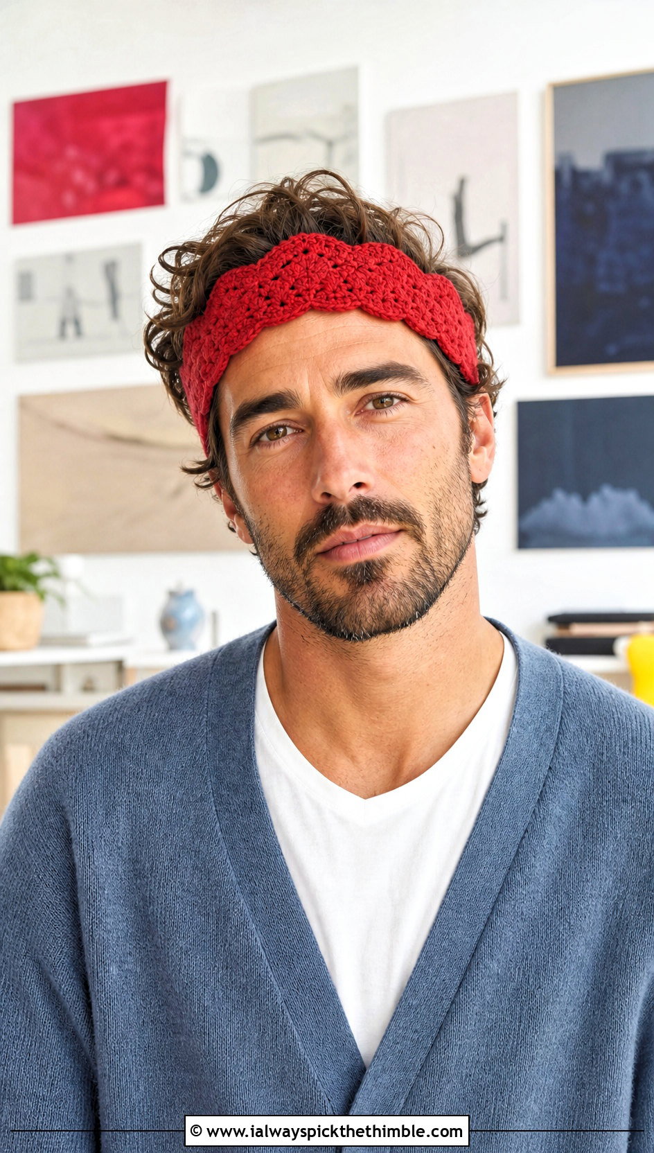Scalloped Edge Crochet Headband With Cardigan - 20 men's crochet headband outfit ideas
