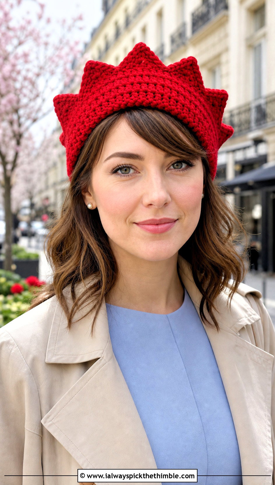 Scalloped Edge Crochet Jughead Beanie With Trench Coat And Midi Dress - 15 Crochet Jughead Beanie outfit ideas