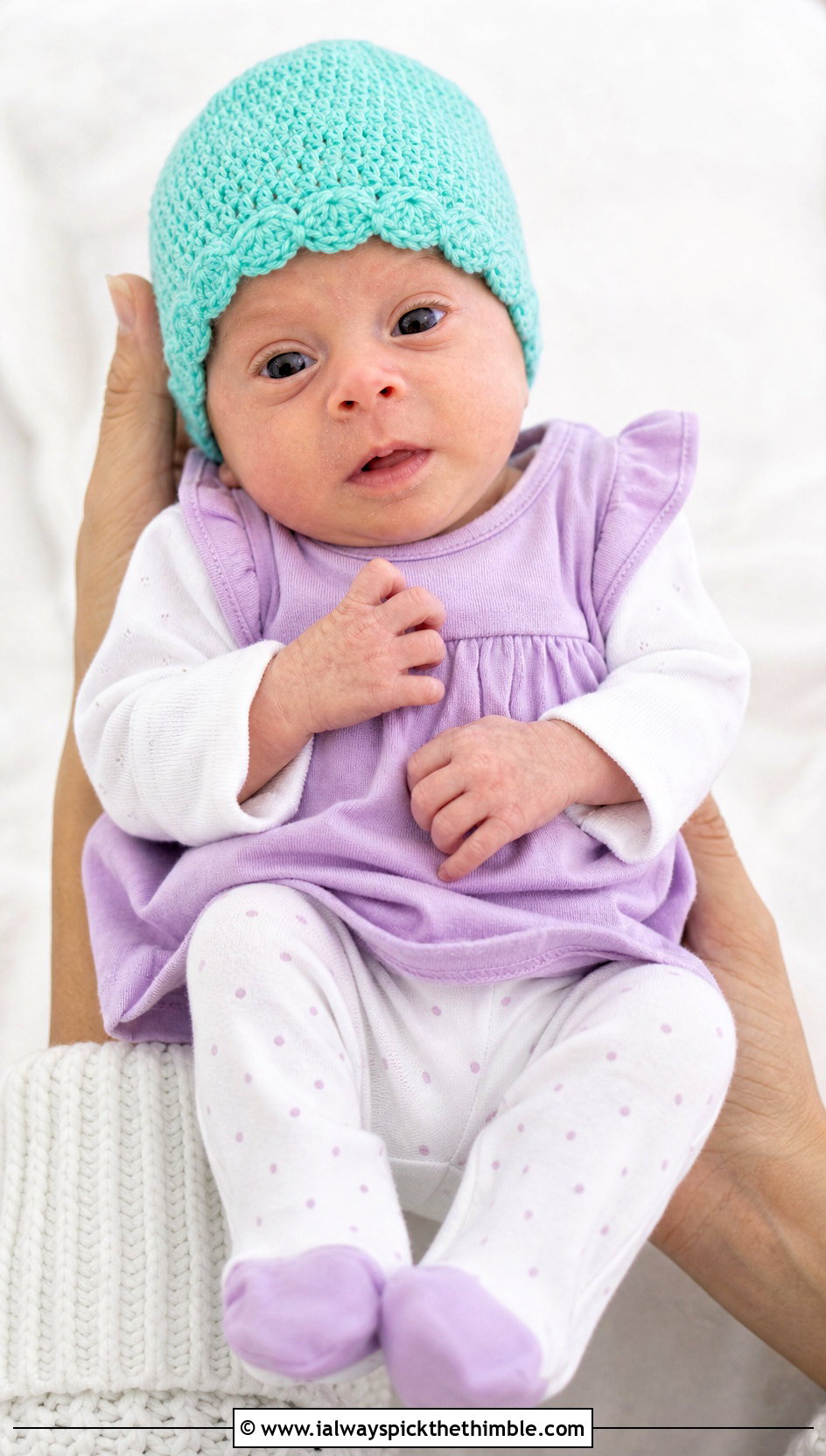 Scalloped Edge Crochet Preemie Hat With Jersey Dress Set - 20 crochet premie hats outfit ideas