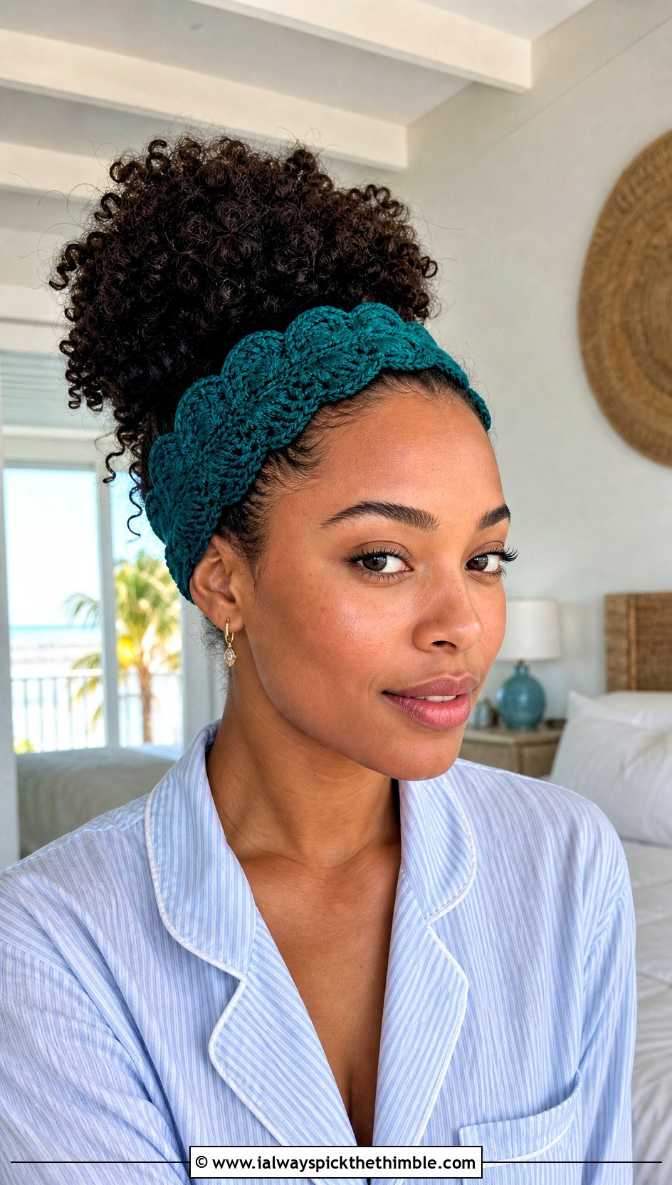 Scalloped Edge Crochet Skincare Headband With Striped Pajamas - 15 Crochet Skincare Headband outfit ideas