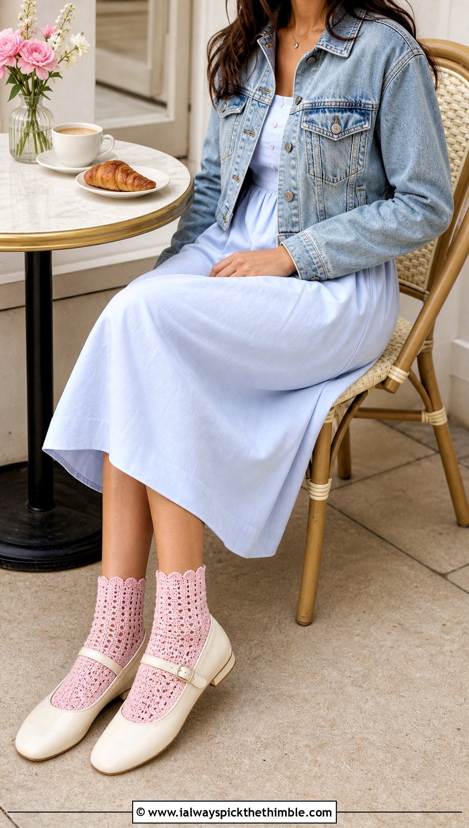 Scalloped Edge Crochet Socks With A Midi Dress - 25 crochet sock outfit ideas