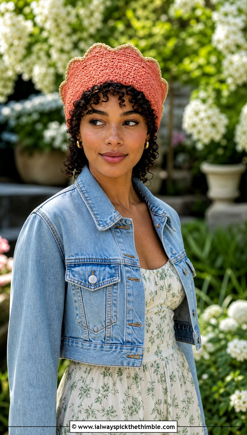 Scalloped Edge Crochet Tube Hat With Floral Midi Dress - 20 Crochet Tube Hat outfit ideas