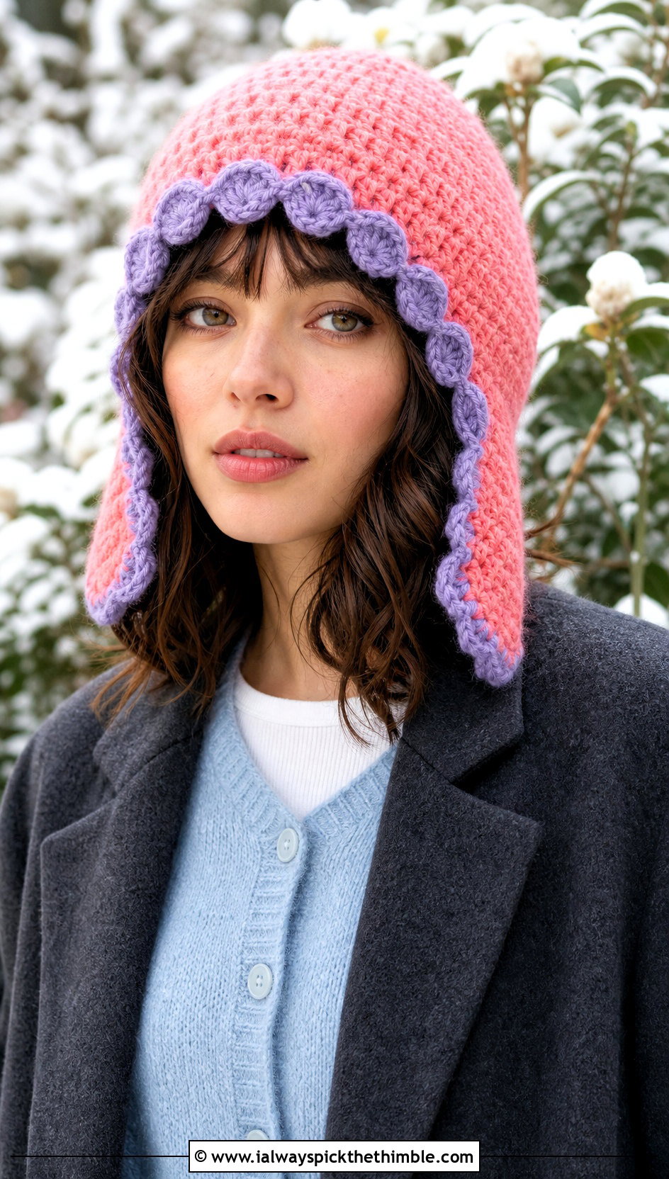 Scalloped Edge Crochet Ushanka Hat With Cardigan And Skirt - 20 crochet ushanka hat outfit ideas