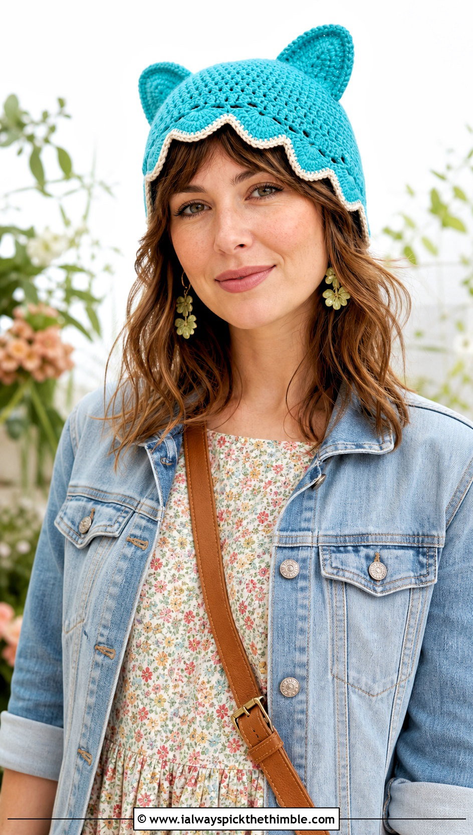 Scalloped Edge Finn Hat With Floral Midi Dress - 15 Adventure Time Crochet Fin Hat outfit ideas