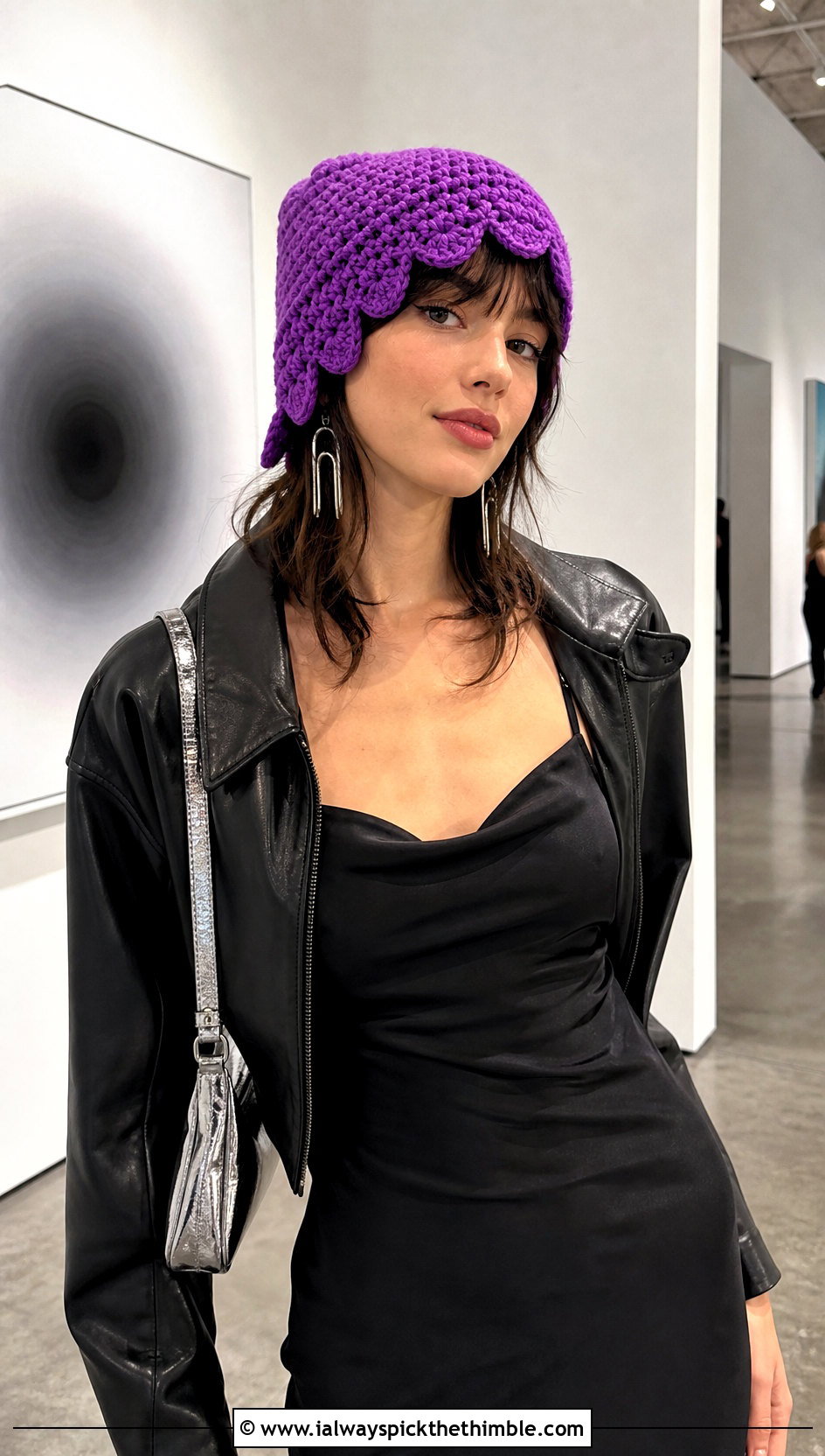 Scalloped Edge Finn Hat With Satin Slip Dress And Leather Jacket - 20 crochet adventure time finn hat outfit ideas