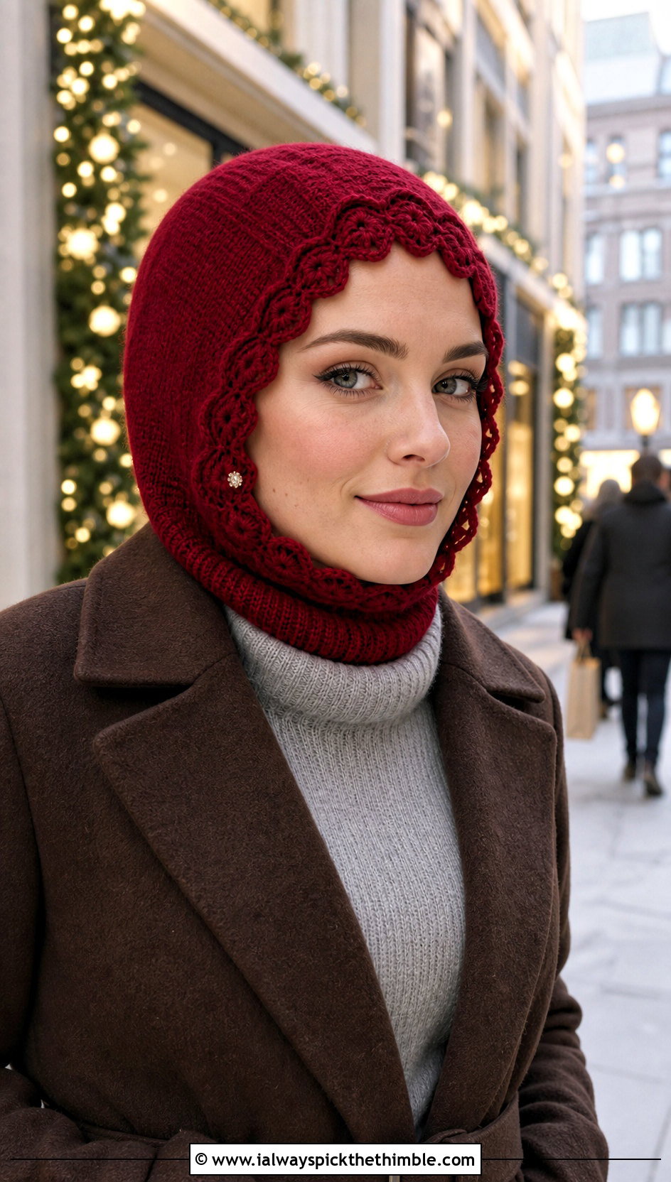 Scalloped Edge Helmet Balaclava With Sweater Dress - 20 crochet helmet balaclava outfit ideas