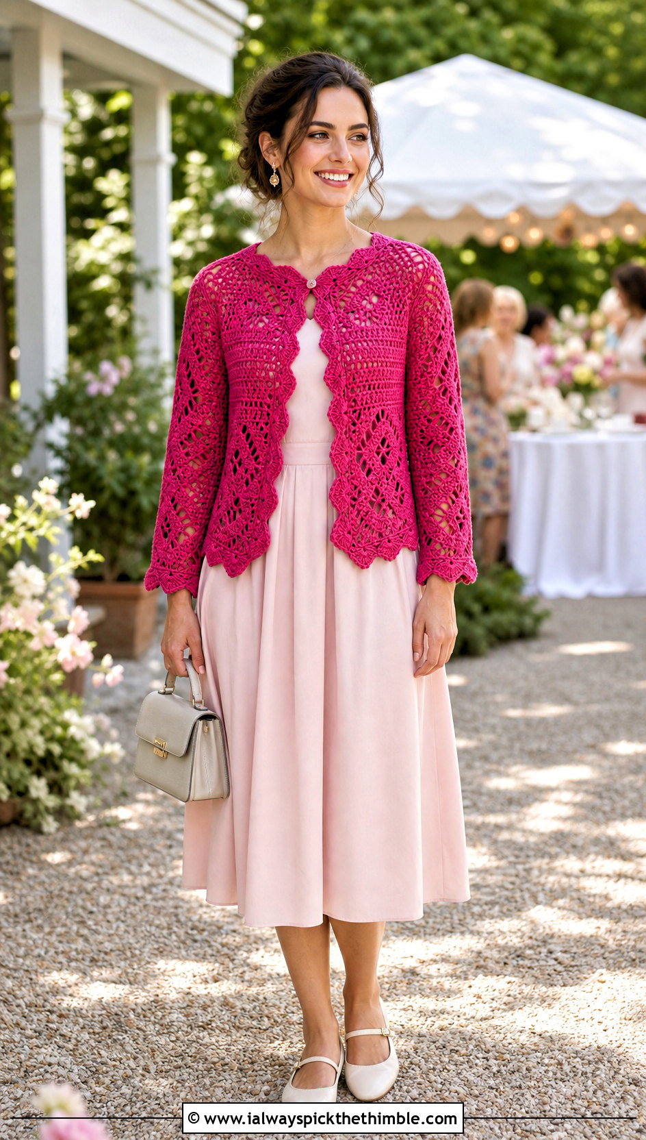 Scalloped Edge Octagon Crochet Cardigan With Tea Dress - 20 Octagon Crochet Cardigan outfit ideas