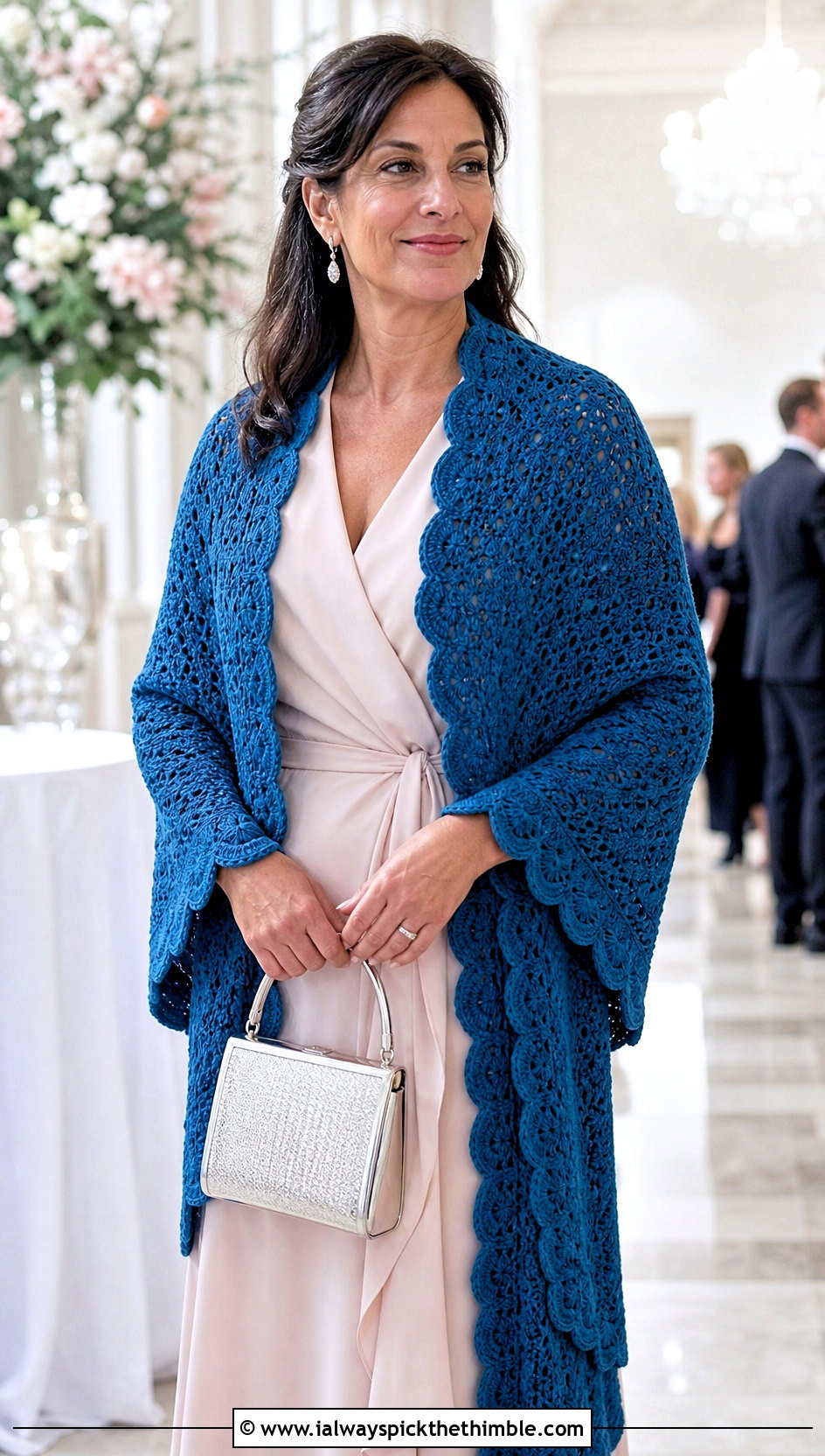 Scalloped Edge Prayer Shawl With Wrap Dress - 25 easy crochet prayer shawls outfit ideas