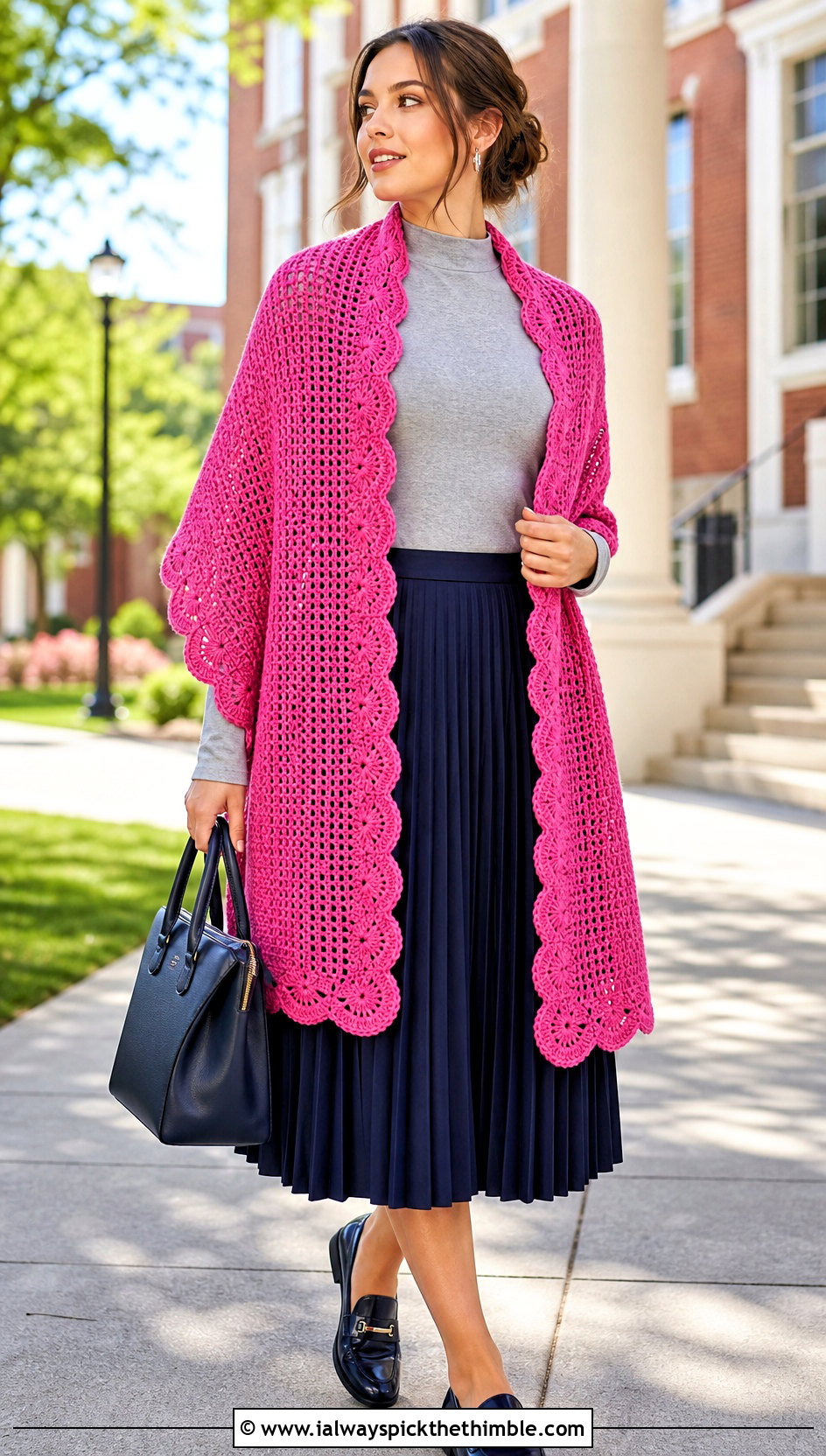 Scalloped Edge Rectangle Crochet Shawl With Pleated Skirt - 20 Rectangle Crochet Shawls outfit ideas