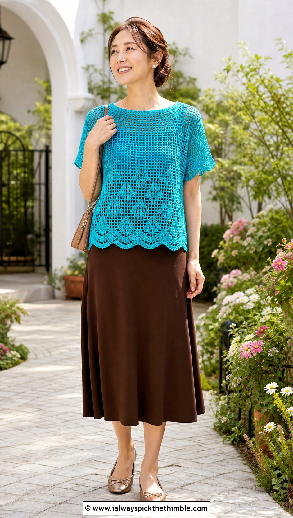 Scalloped Filet Crochet Top With A Line Midi Skirt - 25 filet crochet top outfit ideas