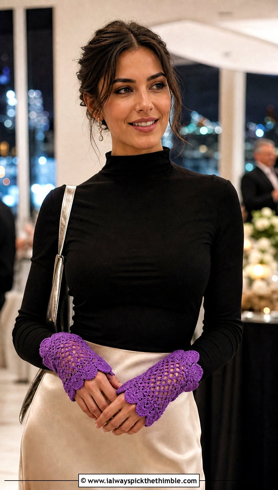 Scalloped Flap Crochet Gloves With Satin Skirt - 20 crochet fingerless gloves with flap outfit ideas