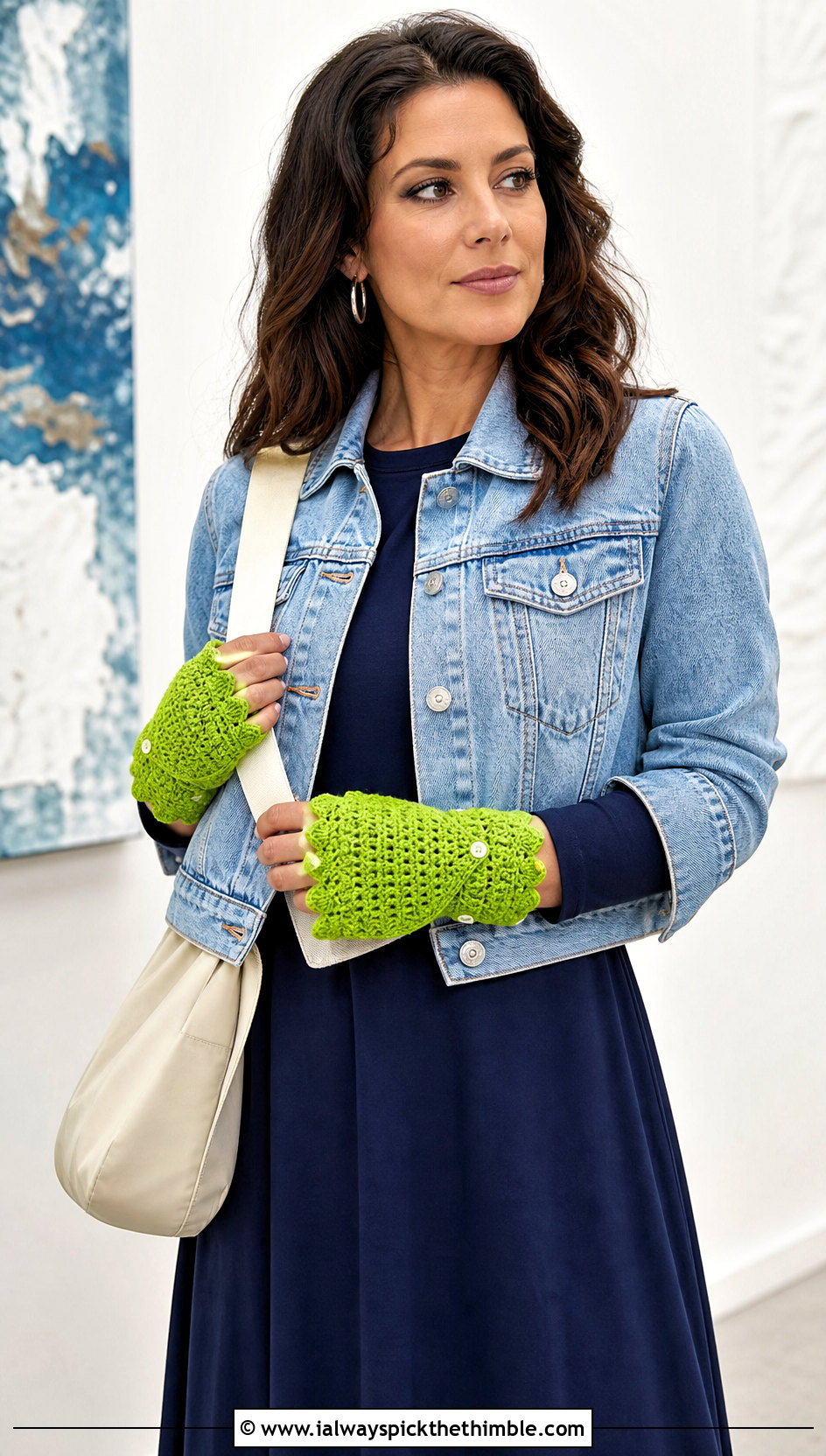 Scalloped Fold Back Crochet Gloves With Midi Dress - 15 Convertible Crochet Fingerless Gloves outfit ideas
