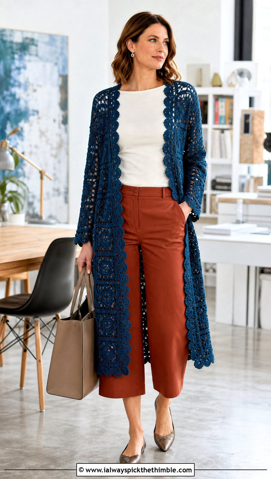 Scalloped Granny Square Duster With Culottes - 25 granny square duster outfit ideas