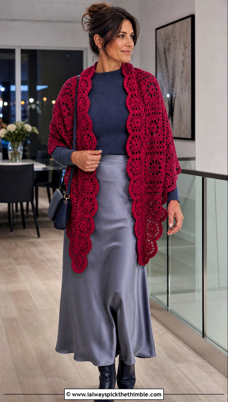 Scalloped Granny Square Shawl With Slip Skirt - 25 granny square shawl outfit ideas
