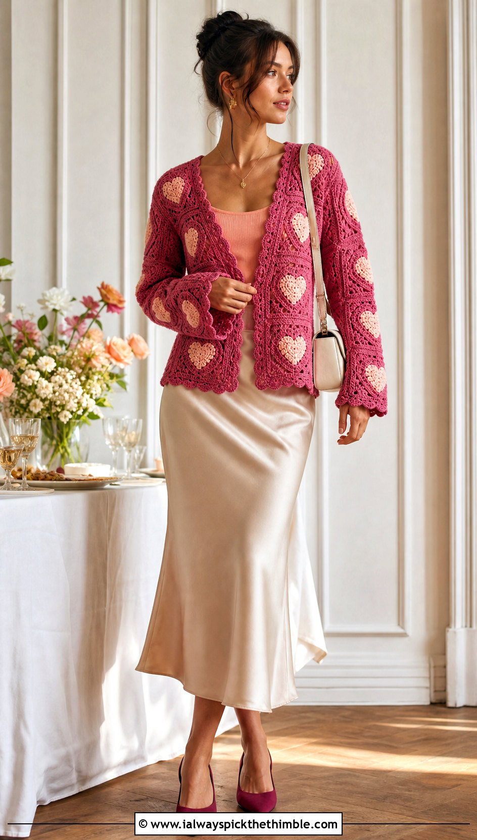 Scalloped Heart Granny Square Cardigan With Slip Skirt - 25 Heart Granny Square Cardigan outfit ideas