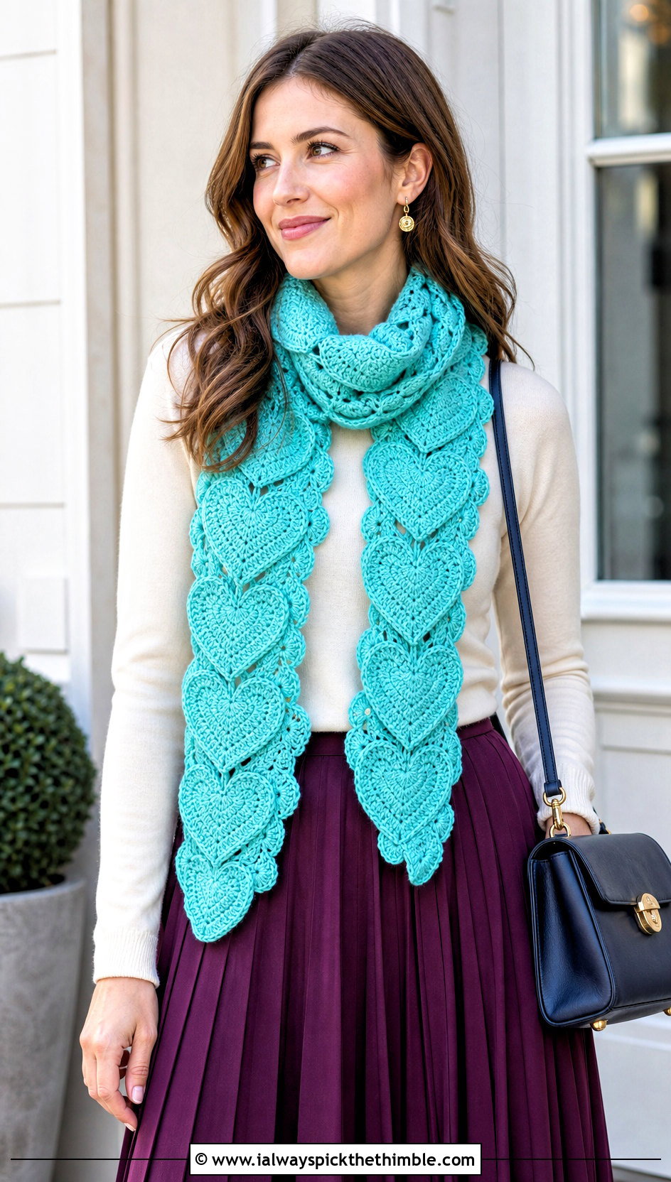 Scalloped Heart Scarf With Pleated Skirt - 20 crochet heart scarf outfit ideas