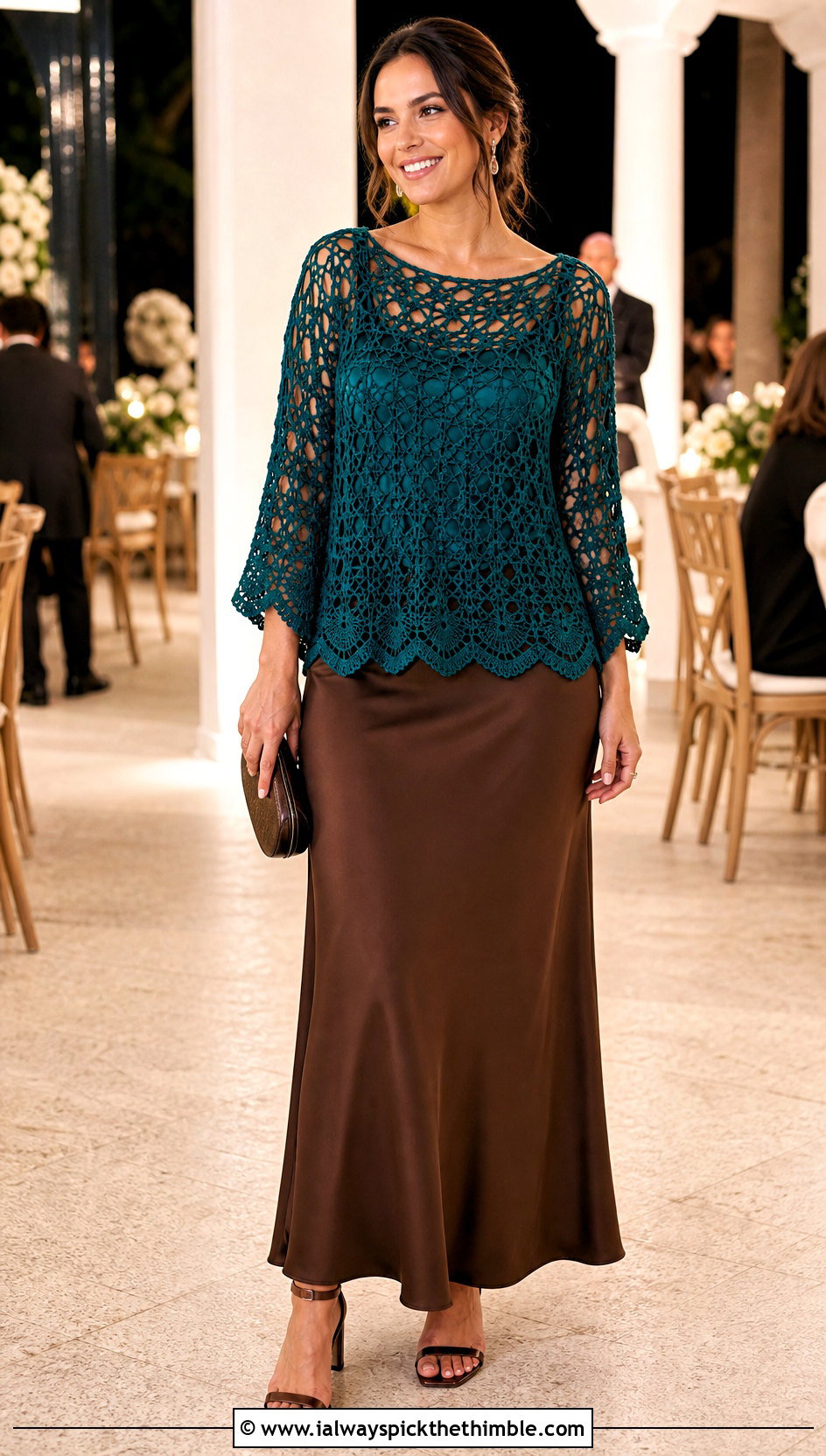 Scalloped Hem Crochet Mesh Top With Bias Cut Maxi Skirt - 25 crochet mesh top outfit ideas