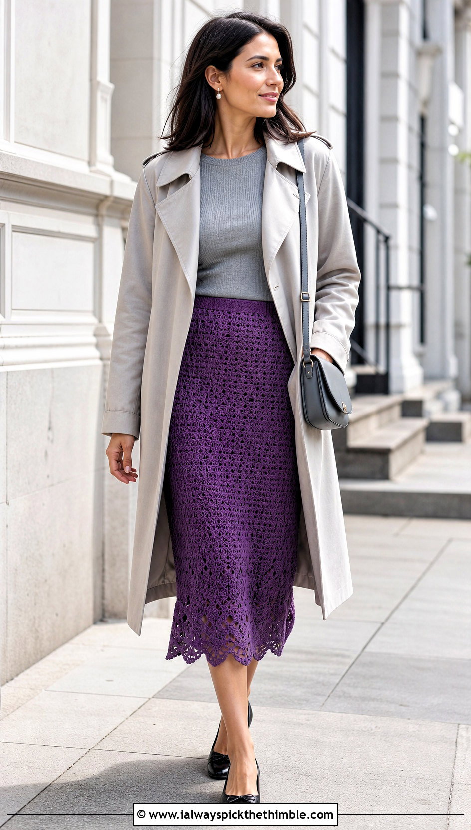 Scalloped Hem Crochet Skirt With Trench Coat - 15 Crochet Skirt Fairycore outfit ideas