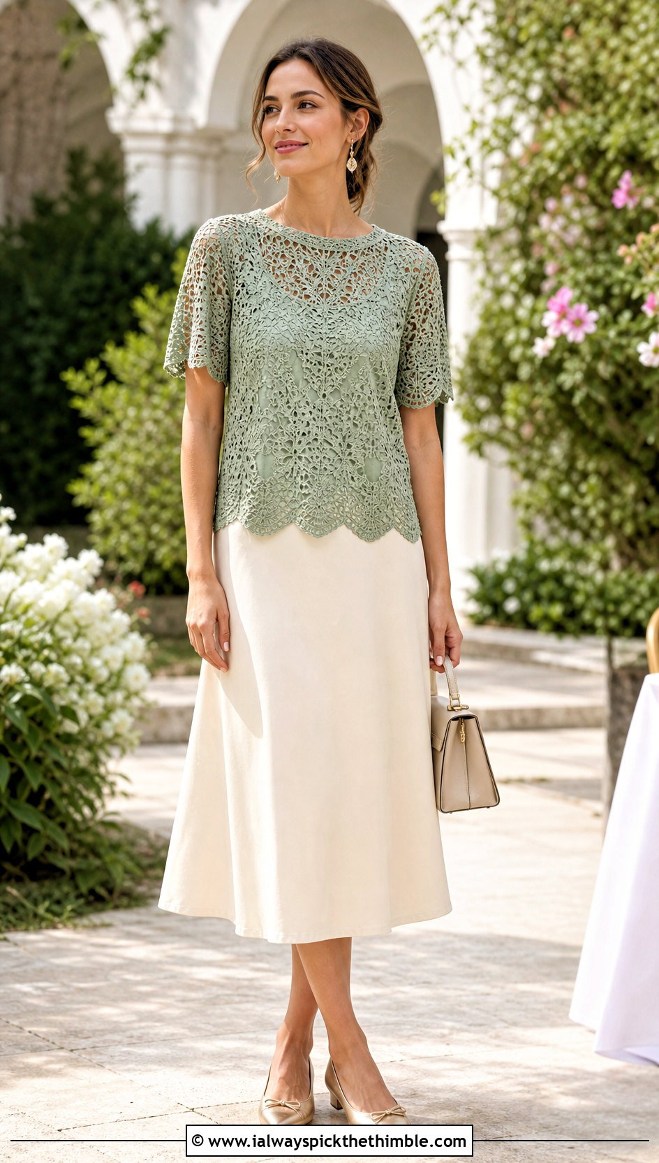 Scalloped Hem Crochet Tee With A Line Midi Skirt - 25 crochet tee shirt outfit ideas