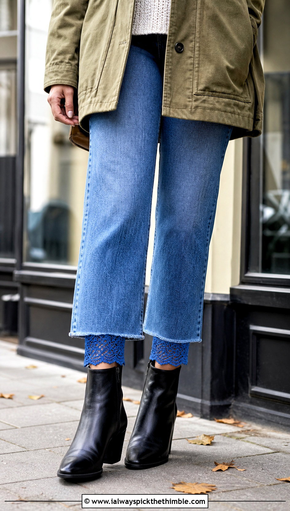 Scalloped Lace Boot Cuffs With Straight Jeans And Ankle Boots - 15 Crochet Lace Boot Cuffs outfit ideas