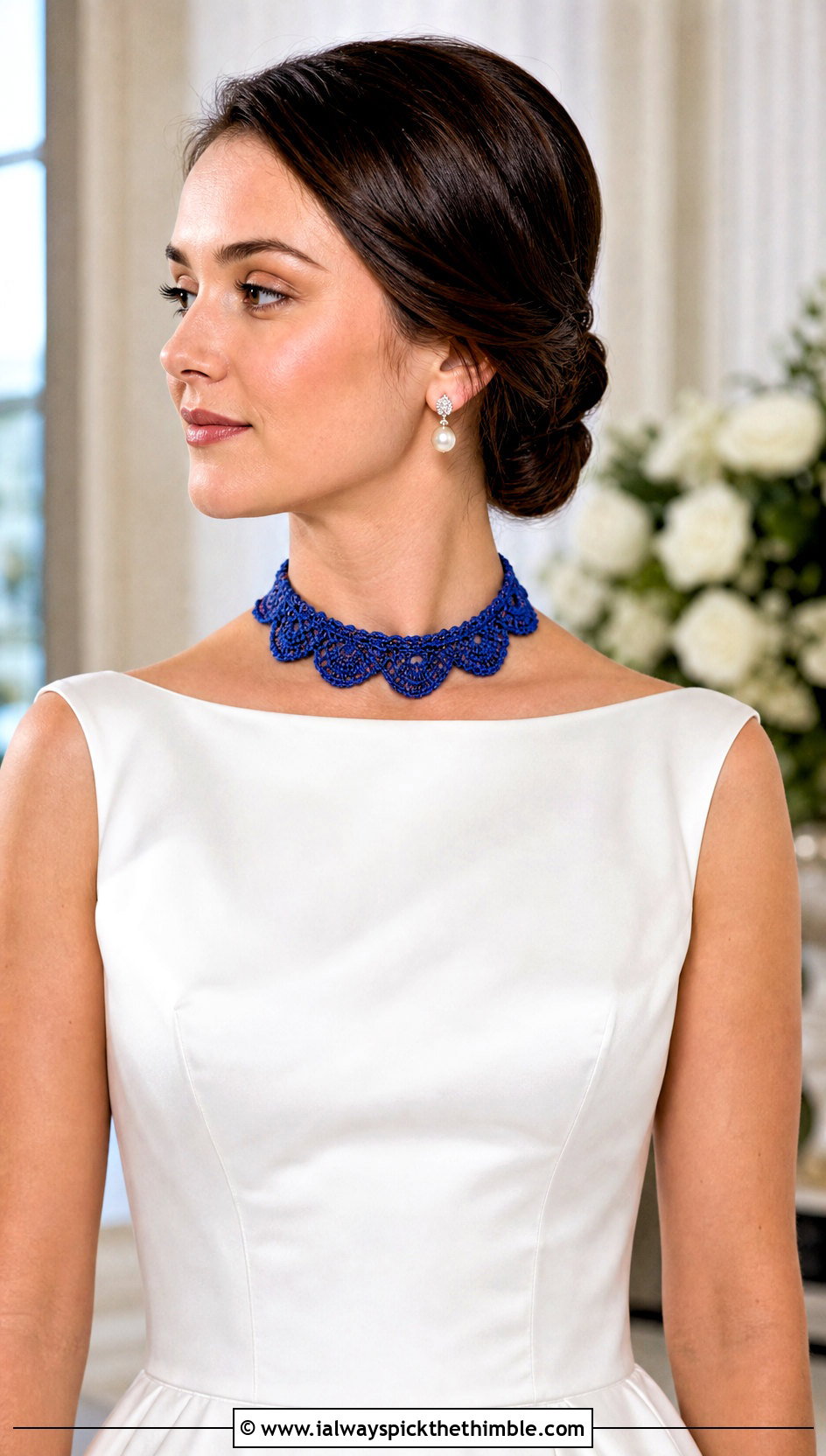 Scalloped Lace Crochet Collar Choker With Satin Wedding Dress - 15 Wedding Necklace Crochet Collar Choker outfit ideas