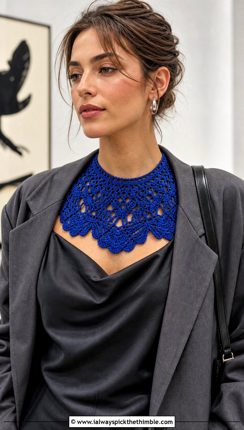 Scalloped Lace Crochet Collar With Slip Dress And Blazer - 25 crochet collar outfit ideas