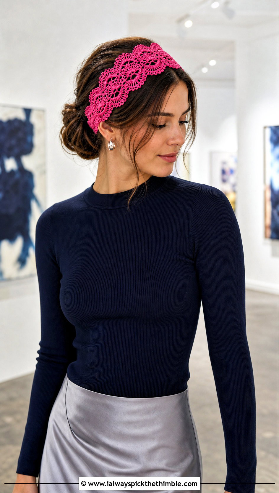 Scalloped Lace Crochet Headband With Satin Skirt - 20 crochet fall headband outfit ideas