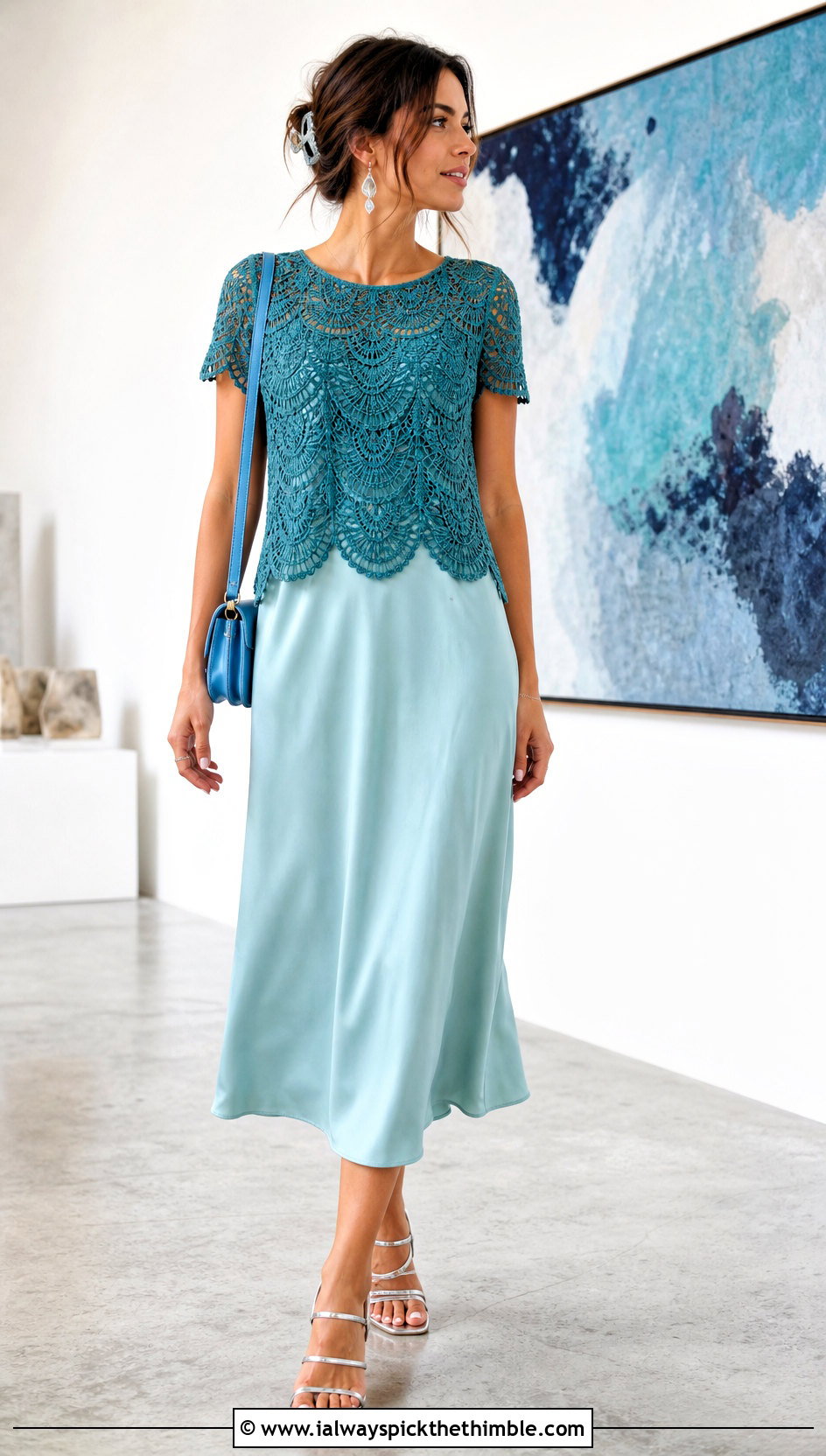Scalloped Lace Crochet Tee Over A Slip Dress - 15 summer lace crochet tee outfit ideas