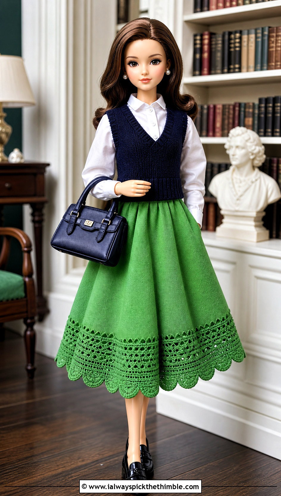 Scalloped Midi Doll Skirt With Knit Vest - 15 Crochet Doll Skirts outfit ideas