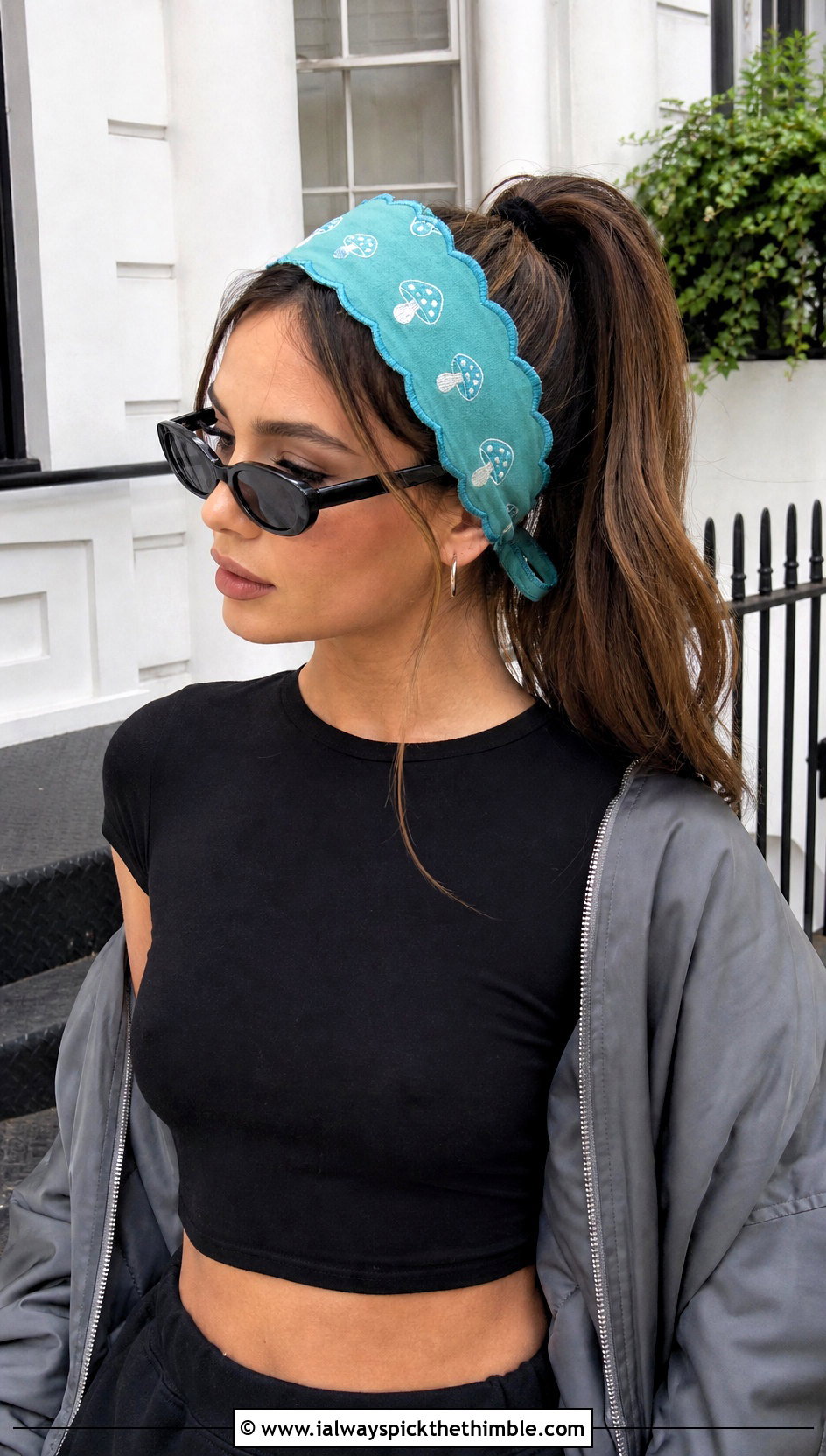 Scalloped Mushroom Tie Back Headband With Cargo Pants - 20 mushroom crochet headband outfit ideas