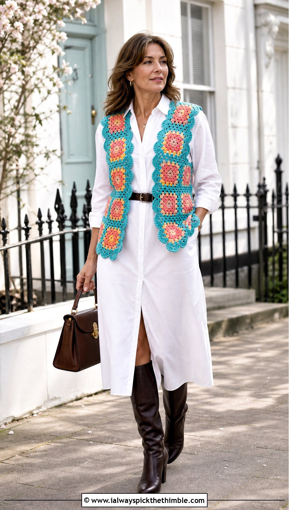 Scalloped Paul McCartney Crochet Vest With Shirt Dress - 25 paul mccartney crochet vest outfit ideas